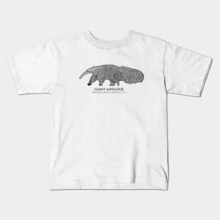 Giant Anteater with Common and Latin Names - animal on white Kids T-Shirt